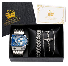 Conjunto masculino de relógio, corrente e pulseira