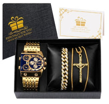 Conjunto masculino de relógio, corrente e pulseira