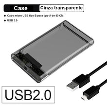 Case USB 3.0/2.0 externo para HDD 2.5'' ou SSD Sata