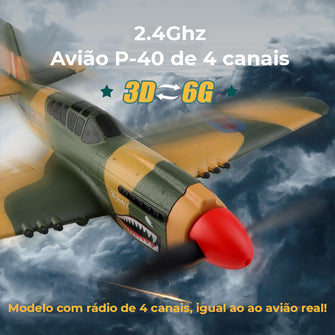 Avião profissional P-40 acrobático de controle remoto 2.4 Ghz de 4 canais