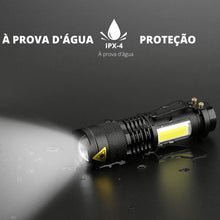 Mini lanterna tática profissional com iluminação e zoom de 100 metros